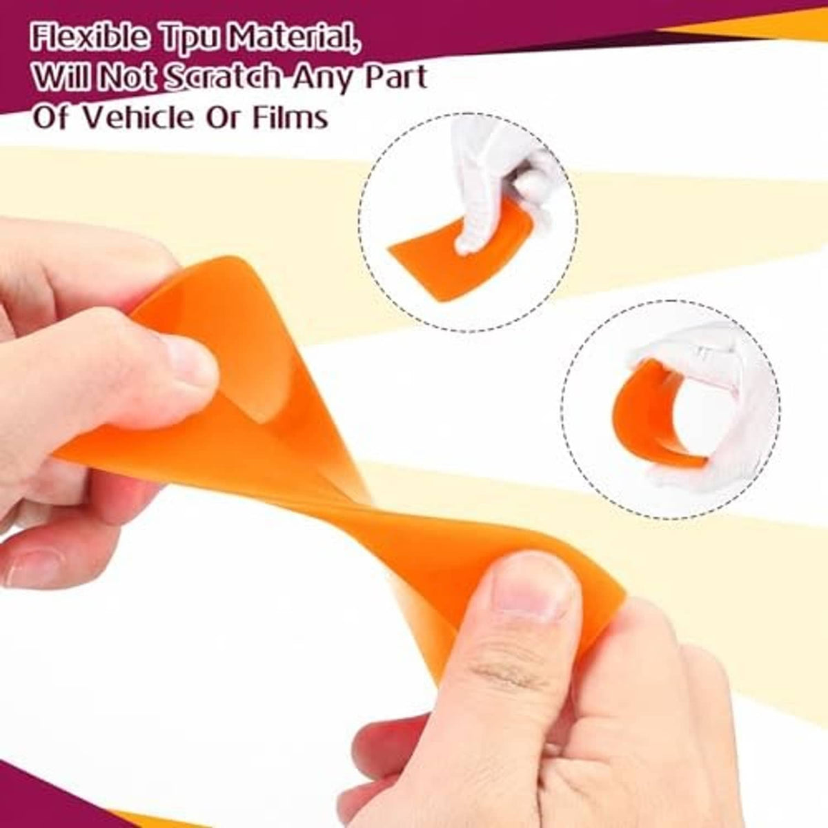 Orange flexible TPU squeegee held by hands for smoothing and removing film