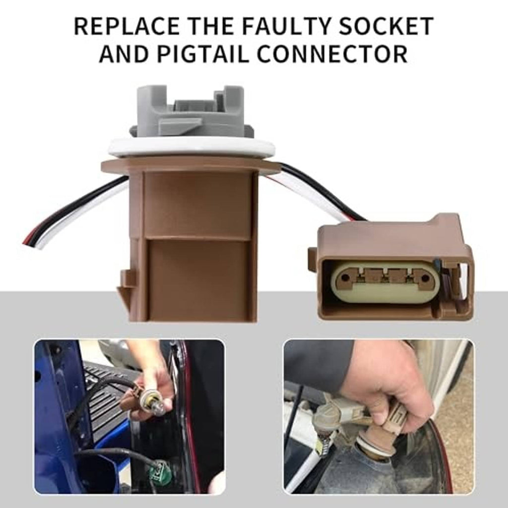 Brown turn-signal socket pigtail connectors with wires and multi-pin plug, replacement view