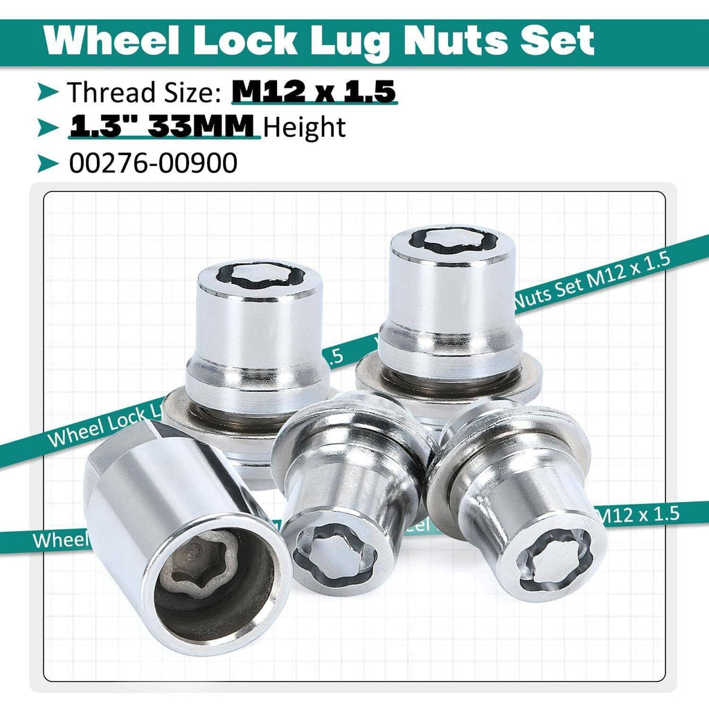 Chrome wheel lock lug nuts set with star key drive, packaging layout view