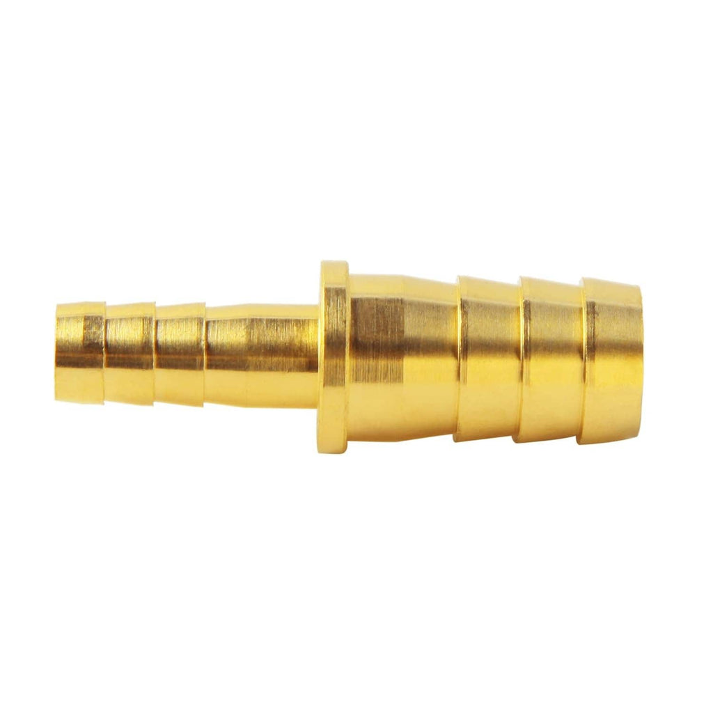 Brass hose barb reducer coupler, side view showing barbed connection points