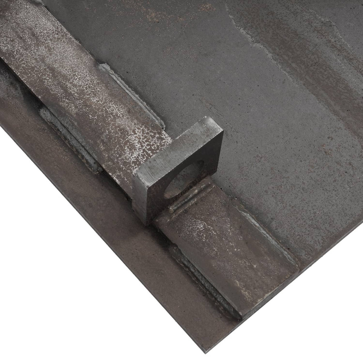 Steel plate bracket with side hook and welded support tabs
