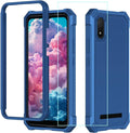Blue rugged phone case with screen protector, front and back covers