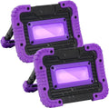 Rechargeable blacklight projector with purple-and-black rugged housing and UV window