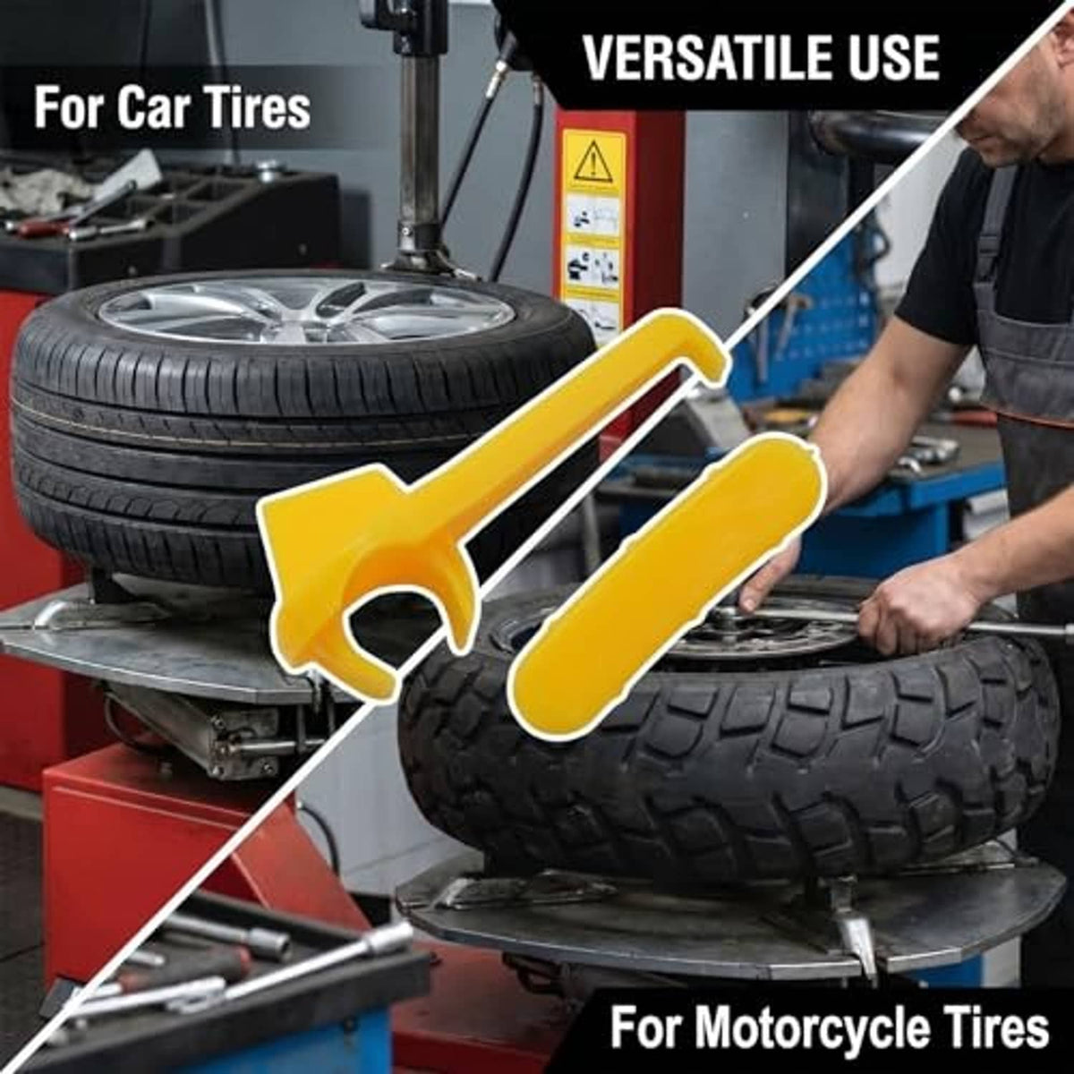 Yellow tire demount head protector inserts held on a tire changer tool