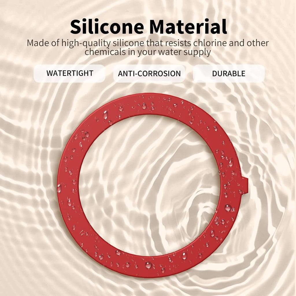 Red silicone flush valve seal ring with small tab on outer edge