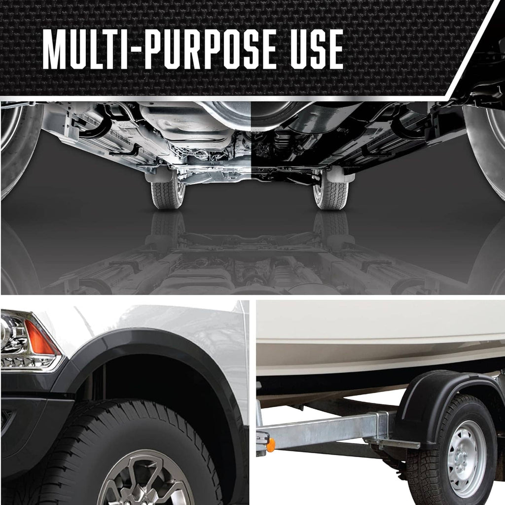 Vehicle underbody coated with rubberized undercoating, multi-purpose use view.