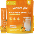 Orange sugar-free electrolyte drink mix pouch with hydration boost label and stick