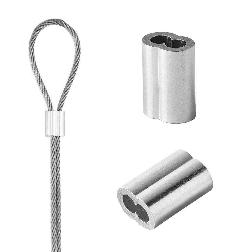 Aluminum crimping loop sleeves with wire rope loop and silver metal sleeve ferrules