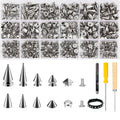 Craluuur 455-piece punk spikes and studs kit, silver cone spikes and dome studs in boxes