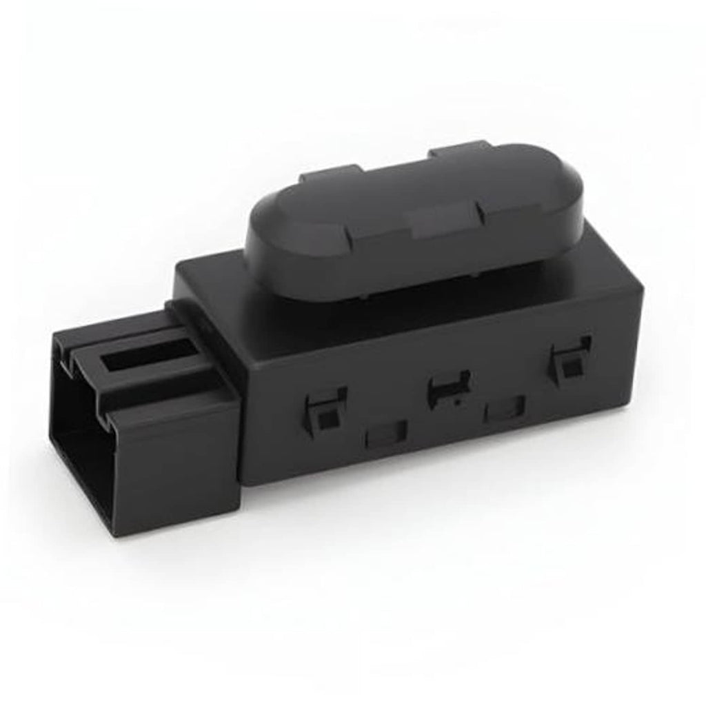 Dark gray power seat switch adjuster with connector pins and molded housing