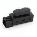 Dark gray power seat switch adjuster with connector pins and molded housing