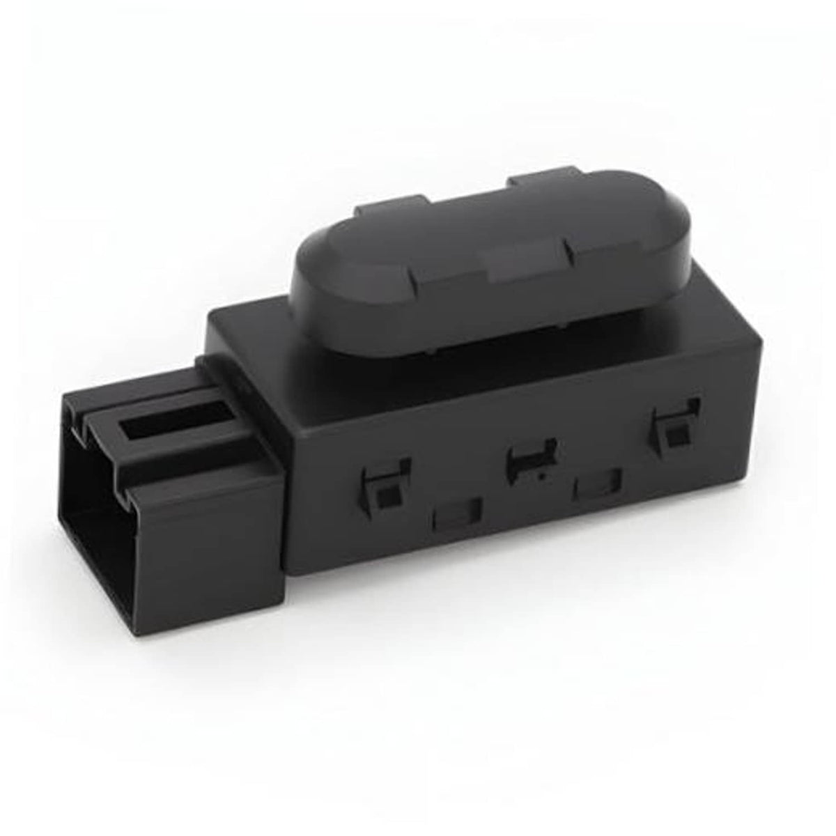 Dark gray power seat switch adjuster with connector pins and molded housing