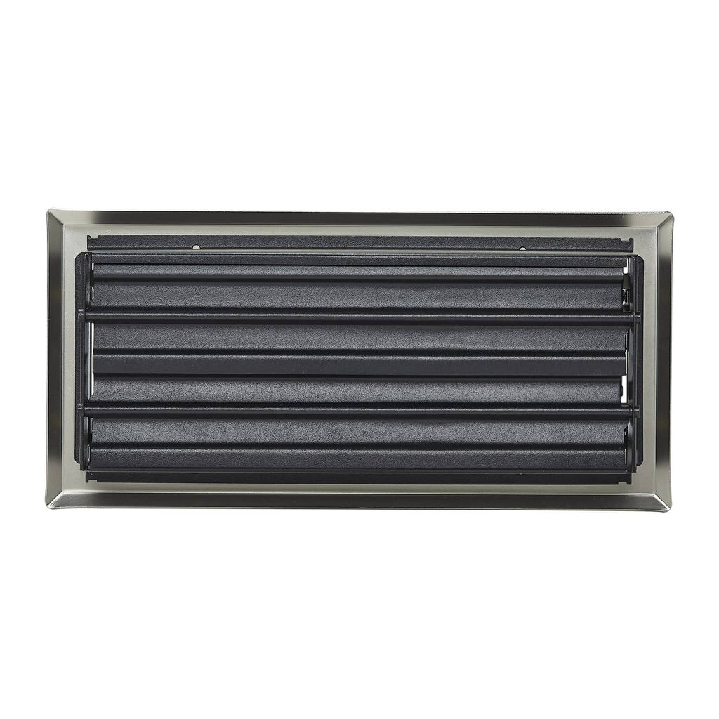 Nickel-plated iron floor vent grille with horizontal slats, rectangular opening