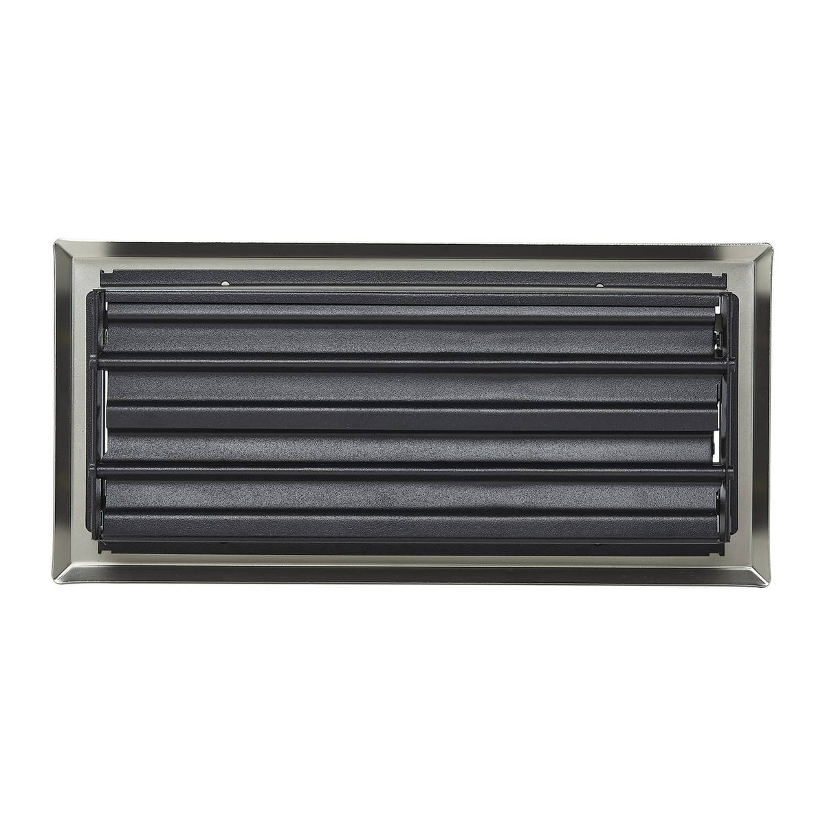 Nickel-plated iron floor vent grille with horizontal slats, rectangular opening