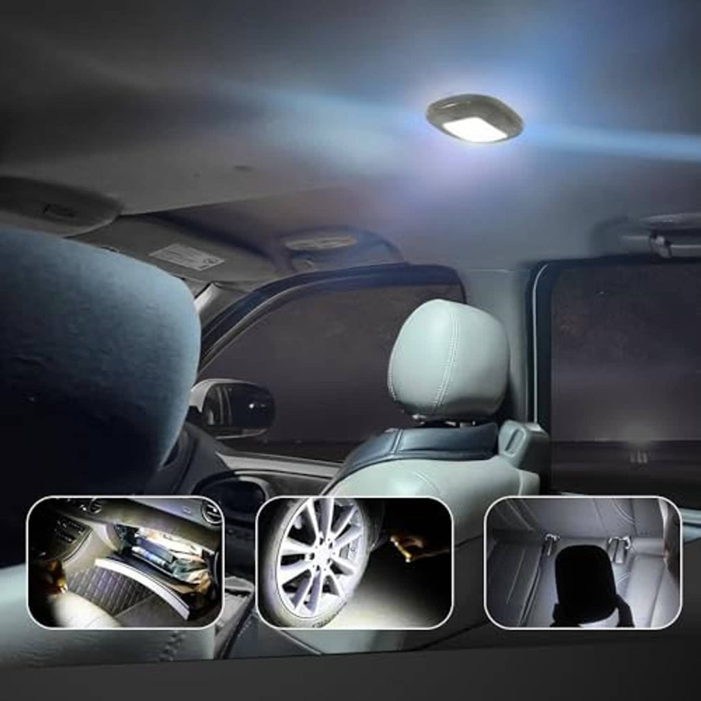 Car ceiling dome LED light on vehicle roof, glowing rectangular panel
