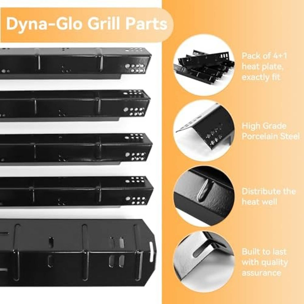 Black grill heat plate set, multiple long plates with mounting holes and slots