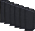 Set of six black slim glasses pouches with braided edging