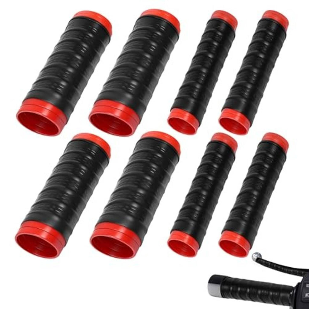 Black ribbed silicone handlebar and brake lever grip covers with red end rings, lever piece included