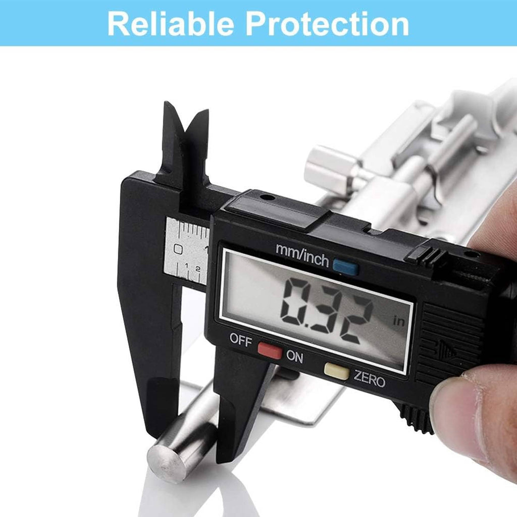 Stainless steel barrel bolt slide latch measured with digital caliper