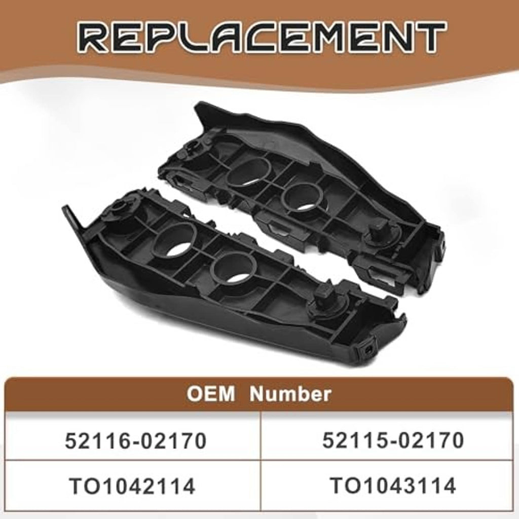Molded black front bumper brackets set with circular cutouts and attachment posts