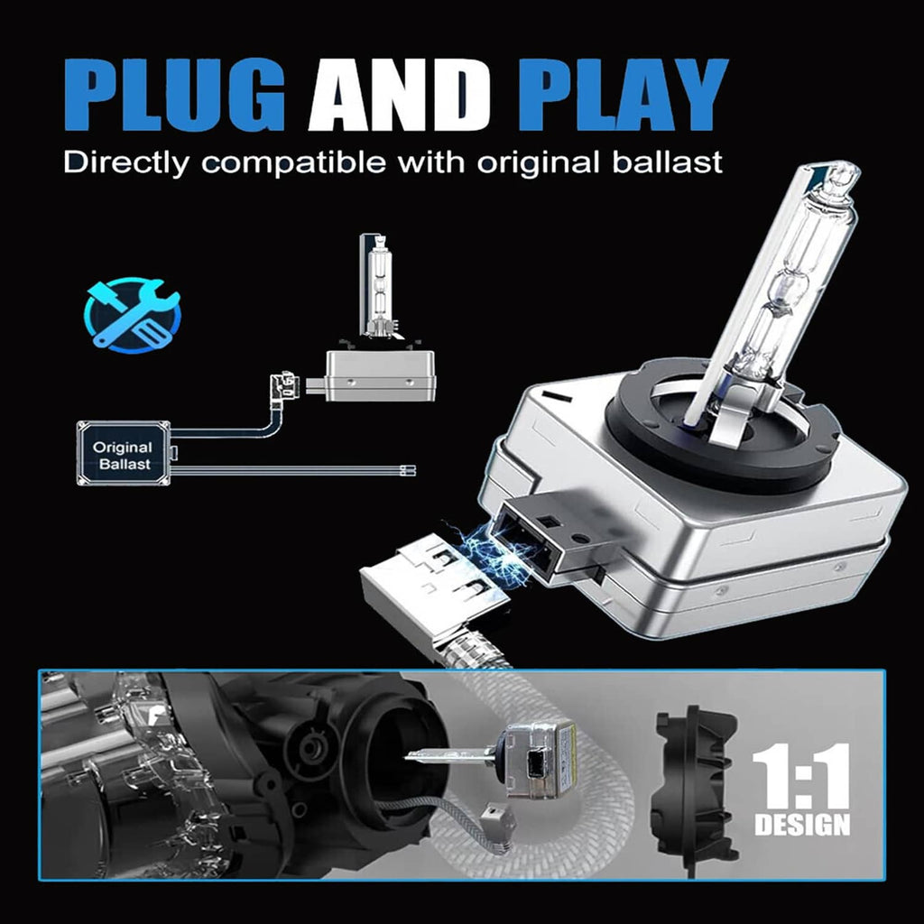Plug-and-play HID xenon headlight bulb kit with ballast unit and wiring connector
