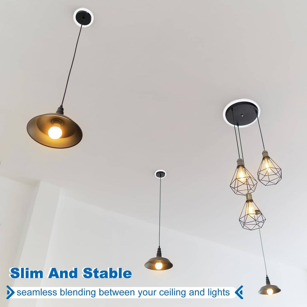 White circular plastic trim ring around the recessed ceiling light base