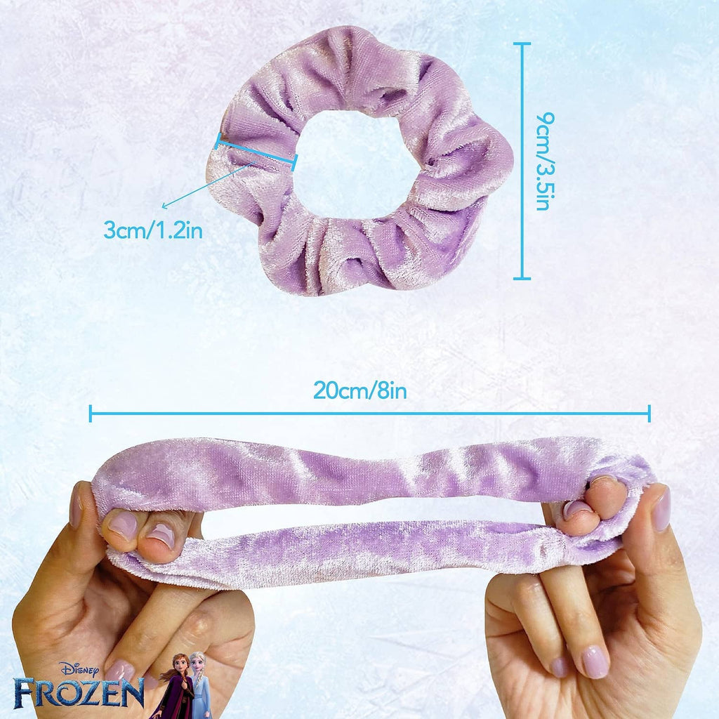 Lilac velvet scrunchie and matching long hair tie with icy-blue fabric trim
