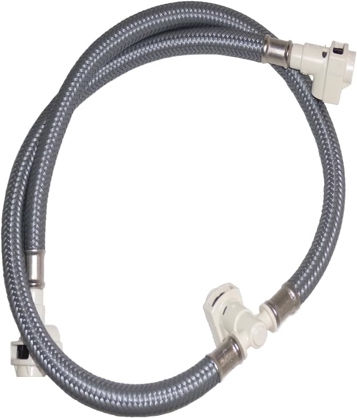 Moen gray braided faucet replacement hose with white coupling and metal connection ports