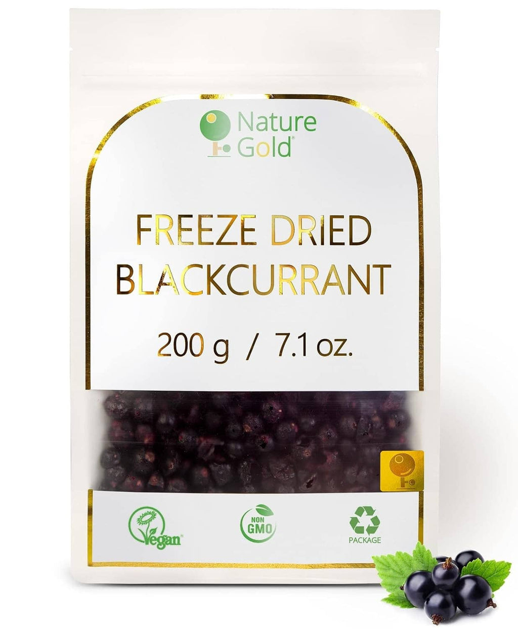 Freeze-dried blackcurrant pouch, 200 g, Nature Gold label.