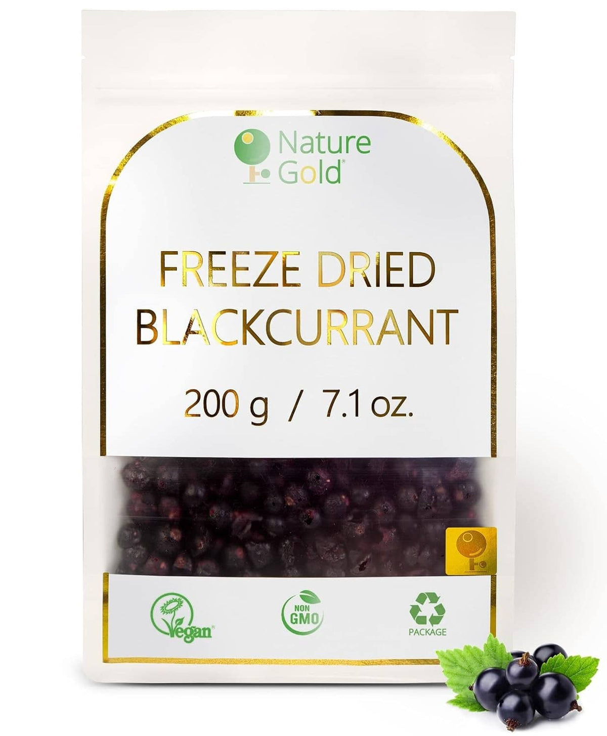 Freeze-dried blackcurrant pouch, 200 g, Nature Gold label.