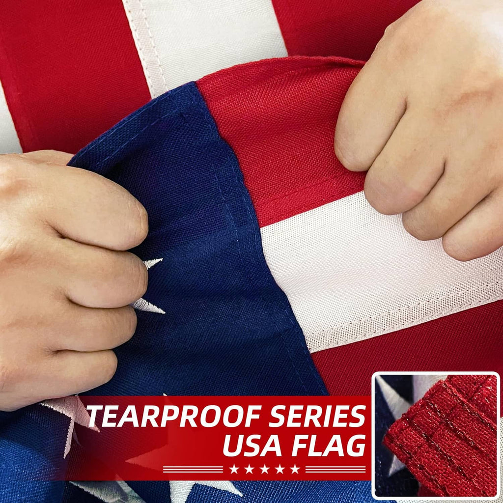 American flag seam detail with hands holding along the edge