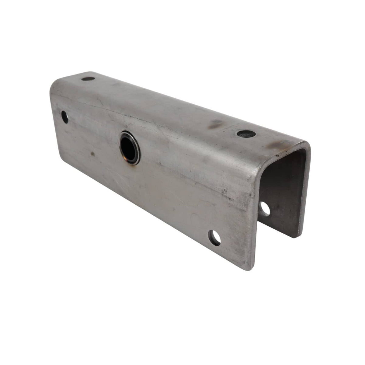 Metal hanger bracket with mounting holes and round pivot opening