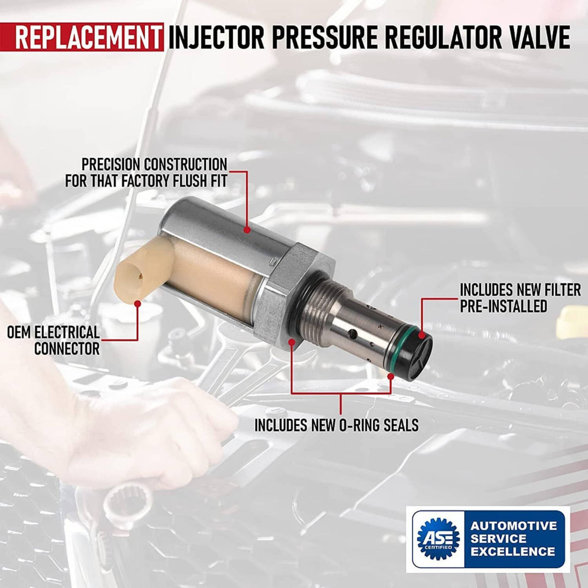 Injector pressure regulator valve assembly with threaded end and pre-installed filter