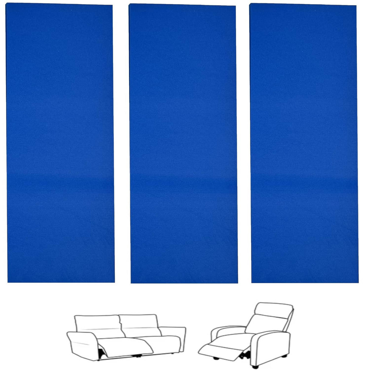 Blue recliner sag repair pads, 3 rectangular pieces