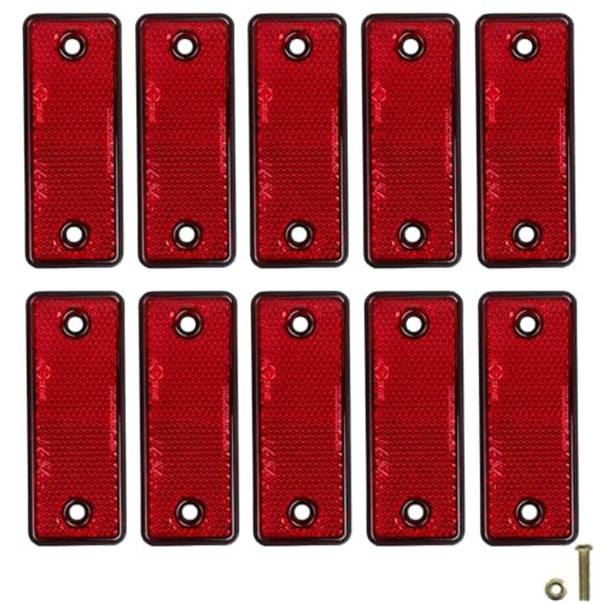 Red rectangular screw-on reflector set of 10 with small mounting hardware included