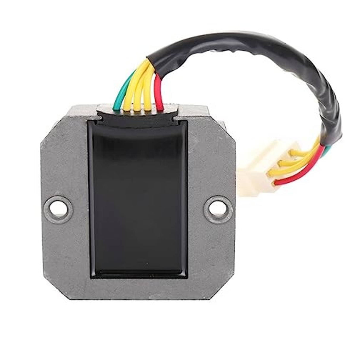 Voltage regulator rectifier relay module with black casing and connector wires