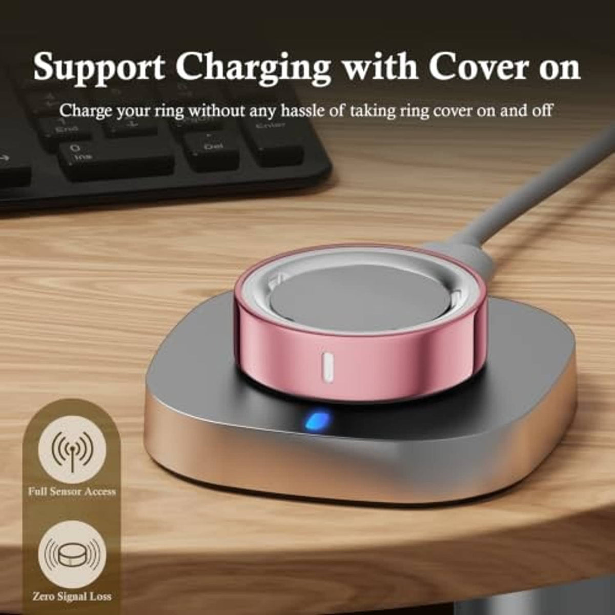 Pink ring cover on charging base, size 8 TPU protective sleeve