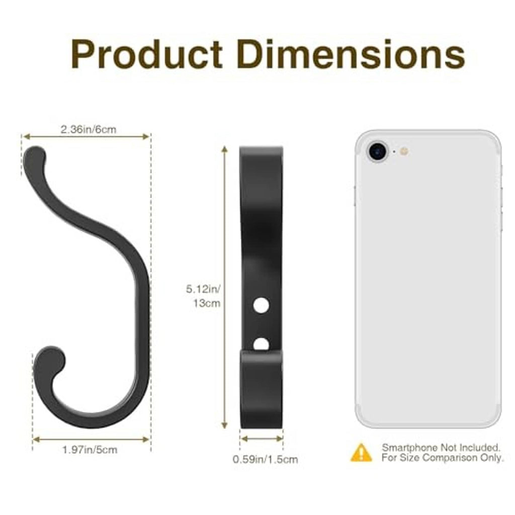 Black wall hook mounting bracket with size markings and screw hole slot
