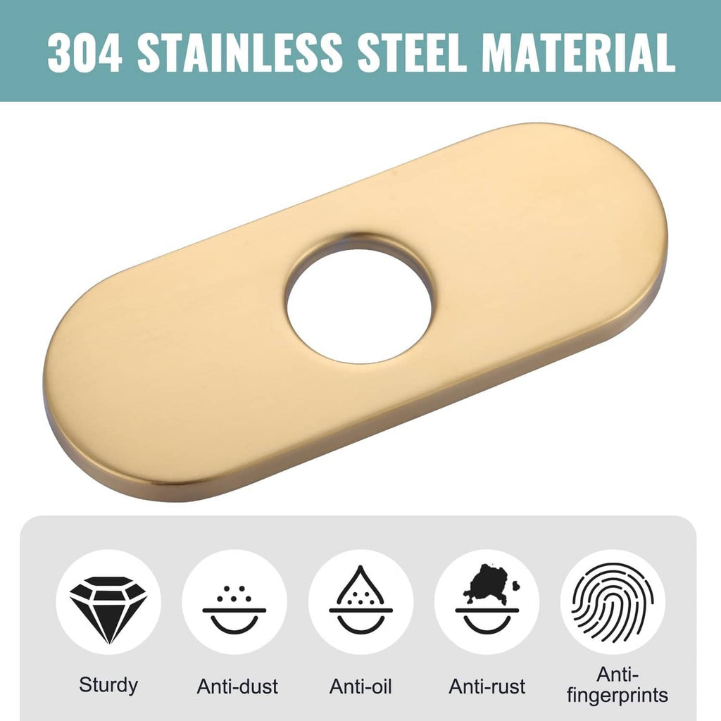 Gold oval stainless deck plate with centered circular opening