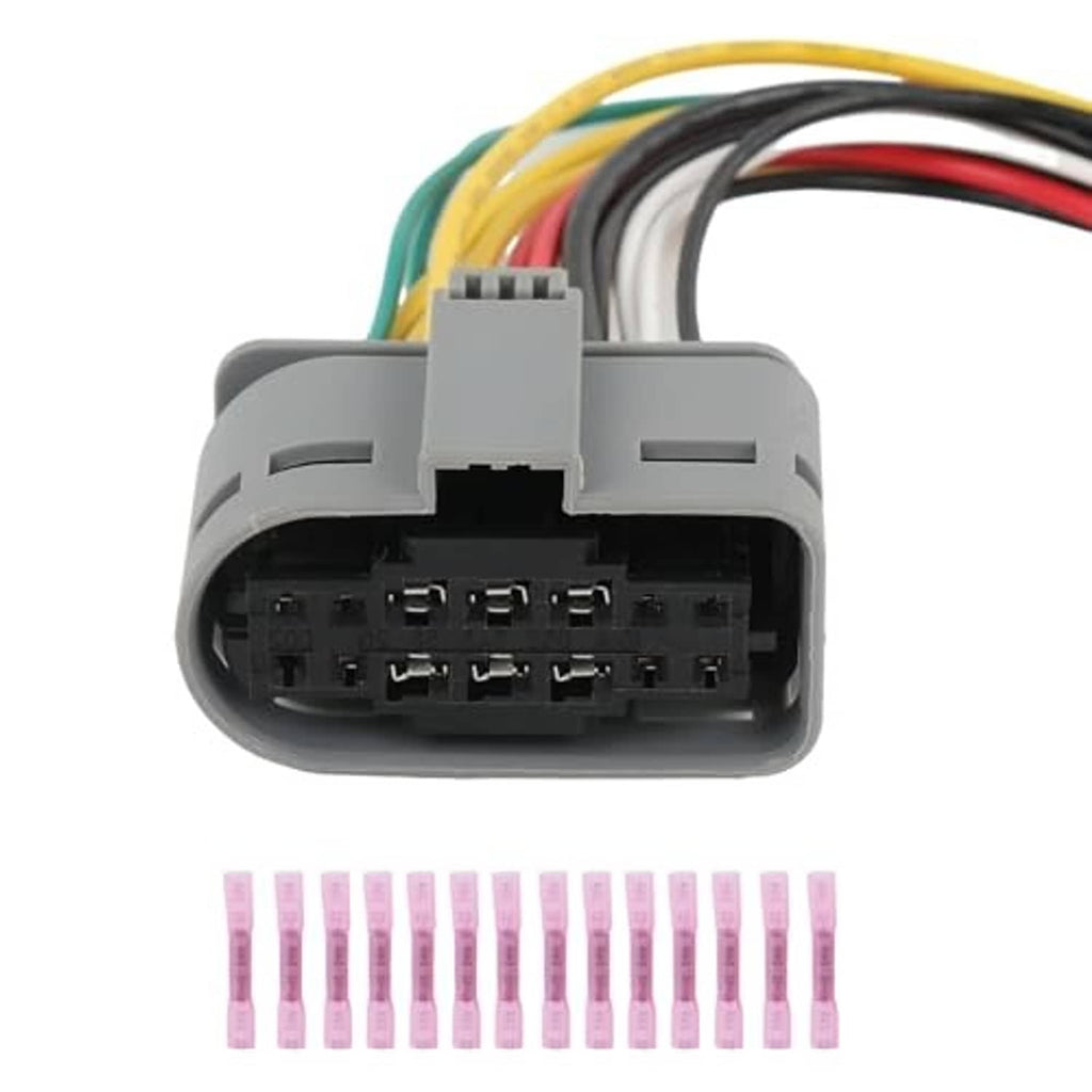 Headlight sensor connector plug with wire leads and gray housing, side view