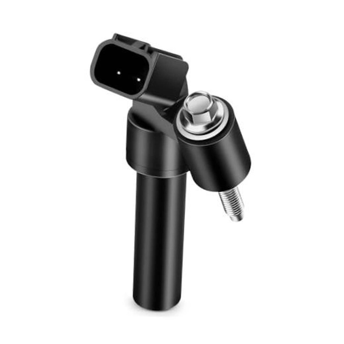 Black crankshaft position sensor with electrical connector and threaded mounting tip