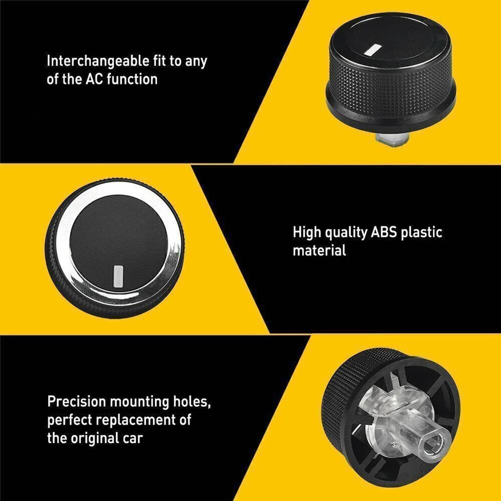 Black HVAC temperature control knob with silver rim and textured sides