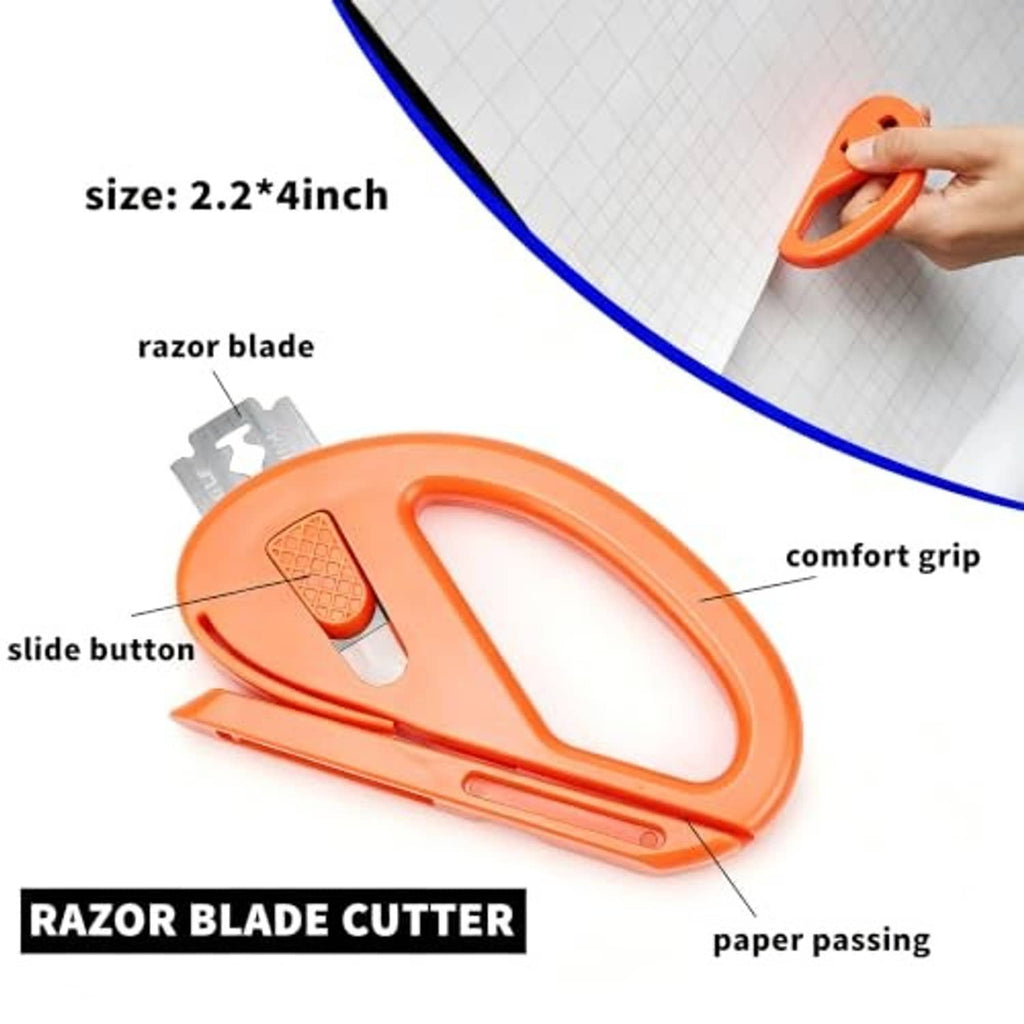 Orange razor blade cutter for vinyl wrap with comfort grip and slide button