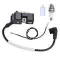 Ignition coil module with spark plug and wiring harness, black and metal parts