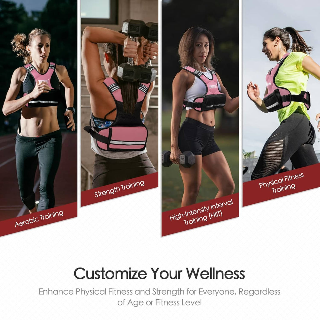 Pink weighted vest being worn for fitness training, with front weight pocket