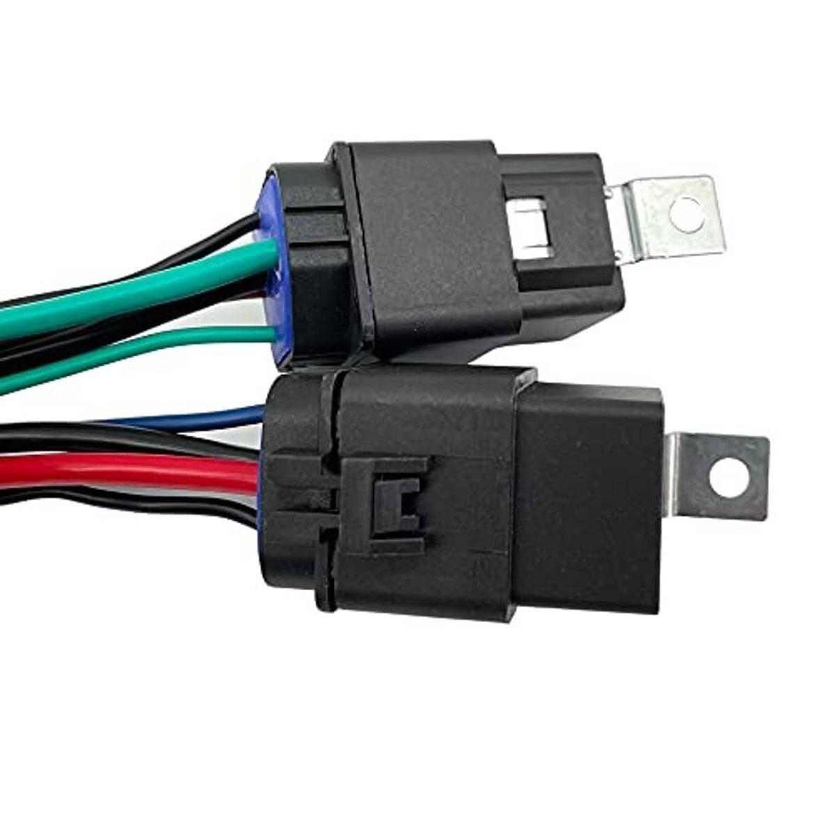 Wiring cable harness kit close-up of black connector modules with mounting lugs