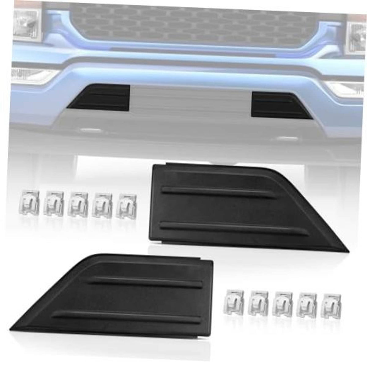 Matte black front bumper repair guard cover inserts with small mounting hardware