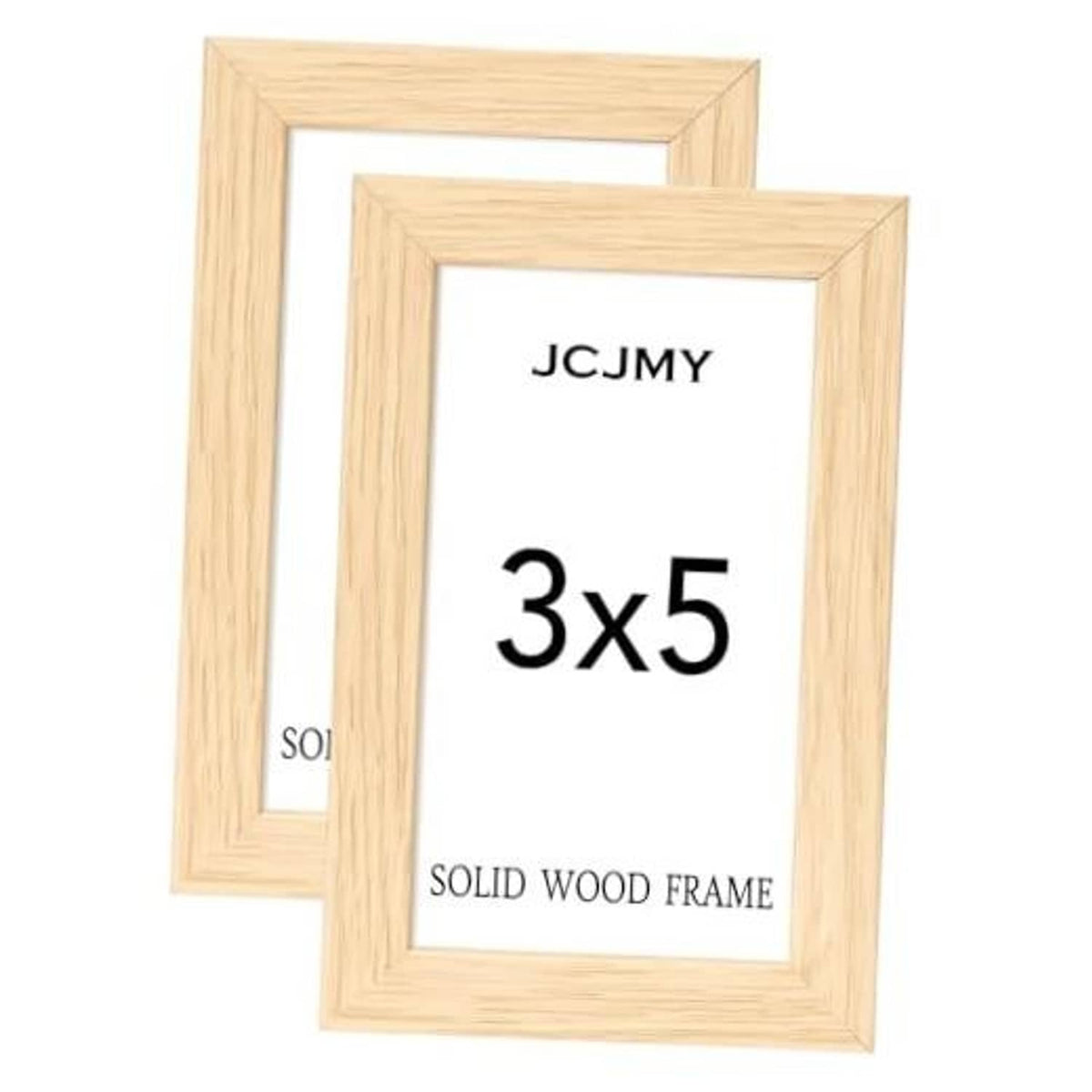 Set of 2 natural wood 3x5 picture frames, front view with white backing