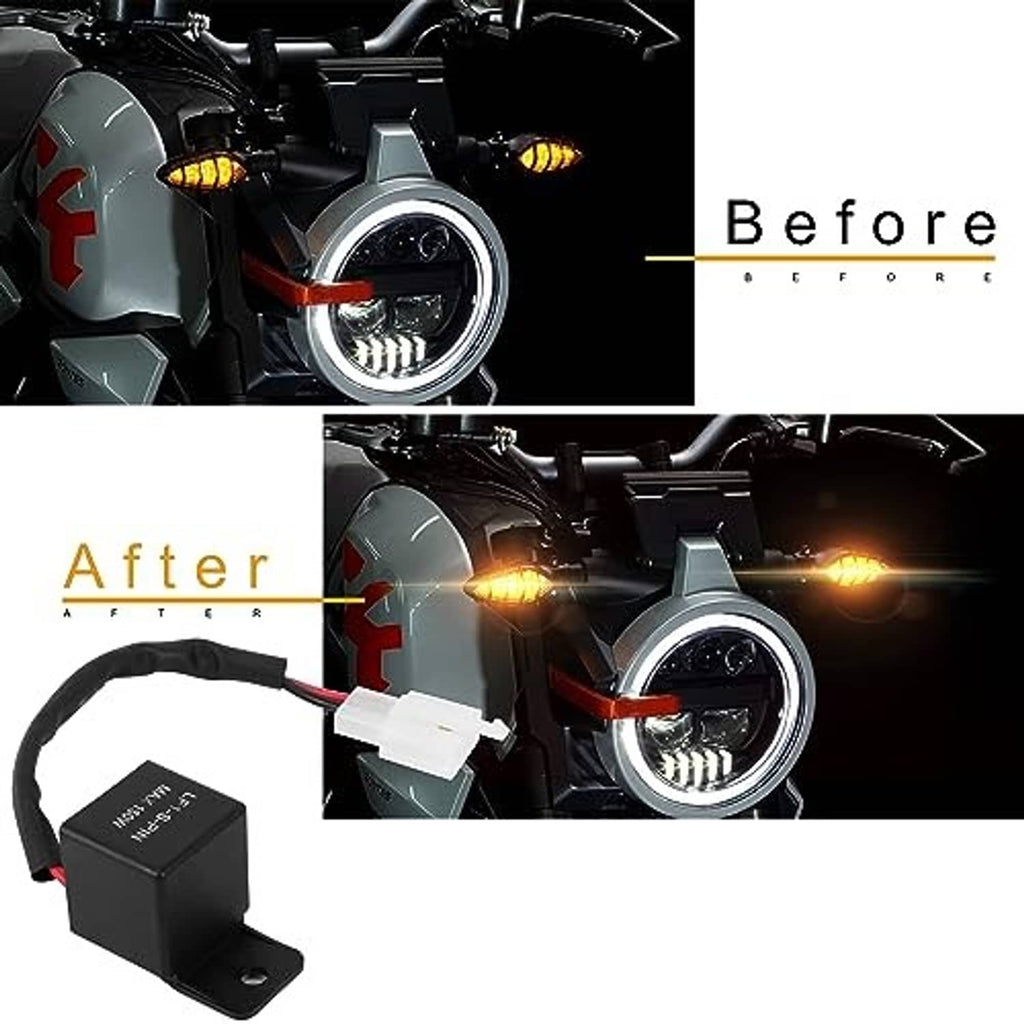 LED flasher relay with wiring harness installed near motorcycle headlight