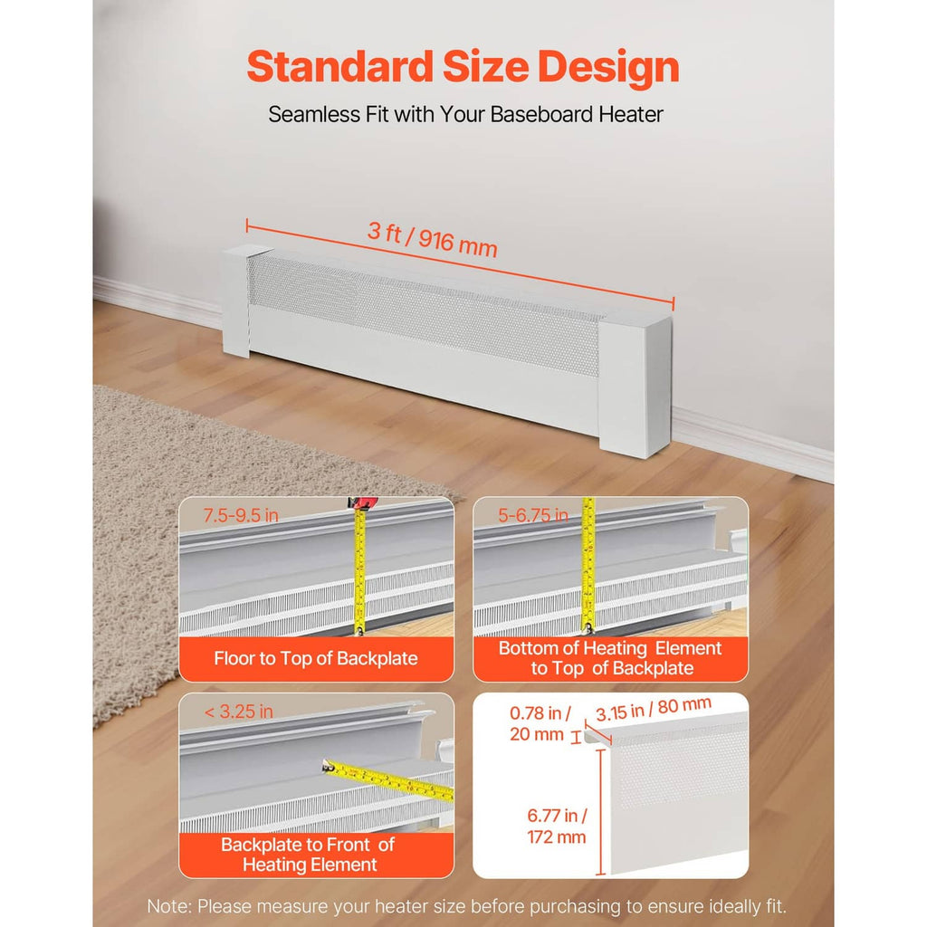 White 3 ft baseboard heater cover with perforated grille vent